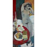 [§] WILLIAM SENIOR (SCOTTISH B. 1927) READING THE TAROT CARDS oil on board 119.5cm x 53.5cm (47in