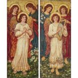 EARLY 20TH CENTURY ENGLISH SCHOOL ANGELIC CHOIR oil on canvas, a pair (2) each 123cm x 49cm