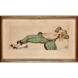 [§] MAX BRÜNING (1887-1968) ART DECO COLOURED ETCHING, CIRCA 1930 depicting a girl in her nightwear,