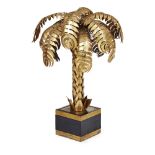 MAISON JANSEN, PARIS GILDED CUT BRASS TABLE LAMP, CIRCA 1970 modelled as a palm tree and raised on a