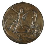 WALLER HUBERT PATON (1863-1940) BRONZE ROUNDEL, DATED 1910 depicting a boy riding a hippocampus,