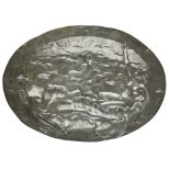 JEAN GARNIER (1853 - 1910) ART NOUVEAU PEWTER WALL PLAQUE, CIRCA 1907 of oval outline, cast in