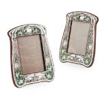 SYNYER & BEDDOES, BIRMINGHAM MATCHED PAIR OF ART NOUVEAU SILVER AND ENAMEL PHOTOGRAPH FRAMES,