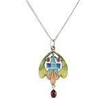 ART NOUVEAU PLIQUE-À-JOUR ENAMEL PENDANT, CIRCA 1900 worked as a leaf design, set with cut and