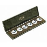ATTRIBUTED TO JESSIE M. KING FOR LIBERTY & CO., LONDON SET OF SIX SILVER & ENAMEL BUTTONS, CIRCA
