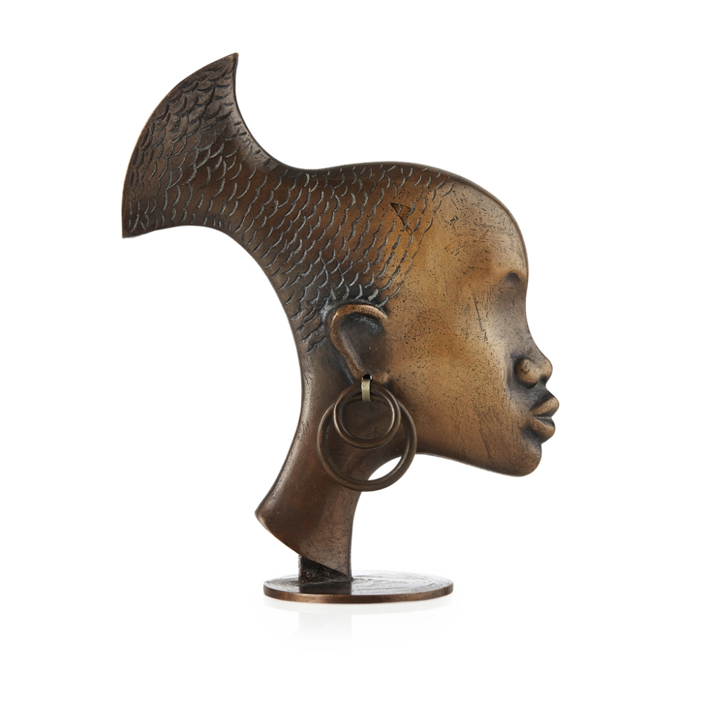 HAGENAUER BRONZE BUST, MID 20TH CENTURY cast as an African girl with hoop earrings, stamped maker'