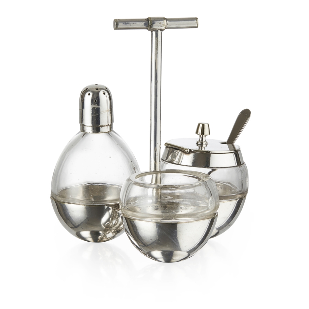 CHRISTOPHER DRESSER (1834-1904) FOR ELKINGTON & CO. SILVER PLATE CRUET STAND, CIRCA 1880 with