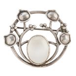 MANNER OF JESSIE M. KING ARTS & CRAFTS WHITE METAL BROOCH, CIRCA 1920 openwork design of budding