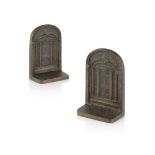 FREDERICK ZIEGLER (B. 1886) 'DOORS', A PAIR OF BRONZE BOOKENDS each with cast signature in the