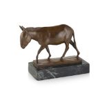 AUGUST GAUL (1861-1921) BRONZE FIGURE OF A DONKEY on a black marble base, signed and monogrammed