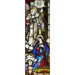 SCOTTISH SCHOOL PRE-RAPHAELITE STAINED AND LEADED GLASS PANEL, CIRCA 1880 depicting the Annunciation