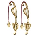 W.A.S. BENSON (1854-1924) PAIR OF BRASS WALL SCONCES, CIRCA 1900 each with scrolled brackets and