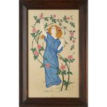 ENGLISH SCHOOL ART NOUVEAU EMBROIDERED APPLIQUE PANEL, CIRCA 1920 worked as a girl in a rose