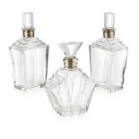 ADIE BROTHERS LTD., BIRMINGHAM GROUP OF THREE ART DECO SILVER MOUNTED GLASS DECANTERS, 1930S