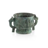 ARCHAISTIC VERDIGRIS BRONZE CENSER the large censer with twin dragon handles joins the body before