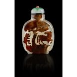 CARVED CAMEO AGATE SNUFF BOTTLE QING DYNASTY, 19TH CENTURY of rounded rectangular form, finely