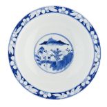 BLUE AND WHITE 'SANXING' FOOTED DISH QING DYNASTY, 18TH/19TH CENTURY the exterior painted with