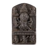 BLACKSTONE STELE OF HAYAGRIVA 19TH CENTURY in wrathful form of Avalokitesvara, with three heads