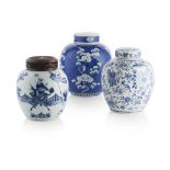 GROUP OF THREE BLUE AND WHITE GINGER JARS QING DYNASTY, 19TH CENTURY the first painted with birds