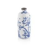 BLUE AND WHITE BOTTLE KANGXI PERIOD finely painted with birds perched upon flowering branches, the