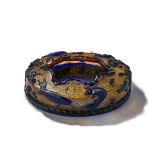 FINE PEKING GLASS BLUE-OVERLAY GOLD-SPLASHED BRUSH WASHER QIANLONG MARK of compressed cylindrical