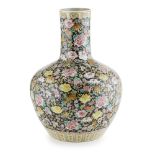 FAMILE NOIRE 'MILLEFLEUR' BOTTLE VASE QING DYNASTY, 19TH CENTURY the rounded body with high waited