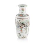 FAMILLE VERTE ROULEAU VASE KANGXI PERIOD finely painted around the exterior with a continuous