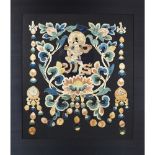 LARGE SILK APPLIQUÉ PANEL NEPAL, 19TH CENTURY appliqued with a dakini standing on a large lotus