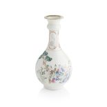 FAMILLE ROSE GARLIC-MOUTH VASE QING DYNASTY, POSSIBLY YONGZHENG PERIOD finely painted around the