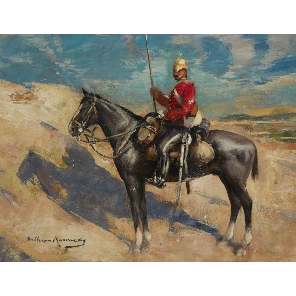 WILLIAM KENNEDY (SCOTTISH 1859- 1918) A TROOPER OF DRAGOON GUARDS Signed, oil on board 28cm x 36.5cm - Image 4 of 4