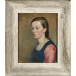 [§] JAMES COWIE R.S.A., L.L.D. (SCOTTISH 1886-1956) STUDY OF A GIRL'S HEAD Oil on linen laid down on