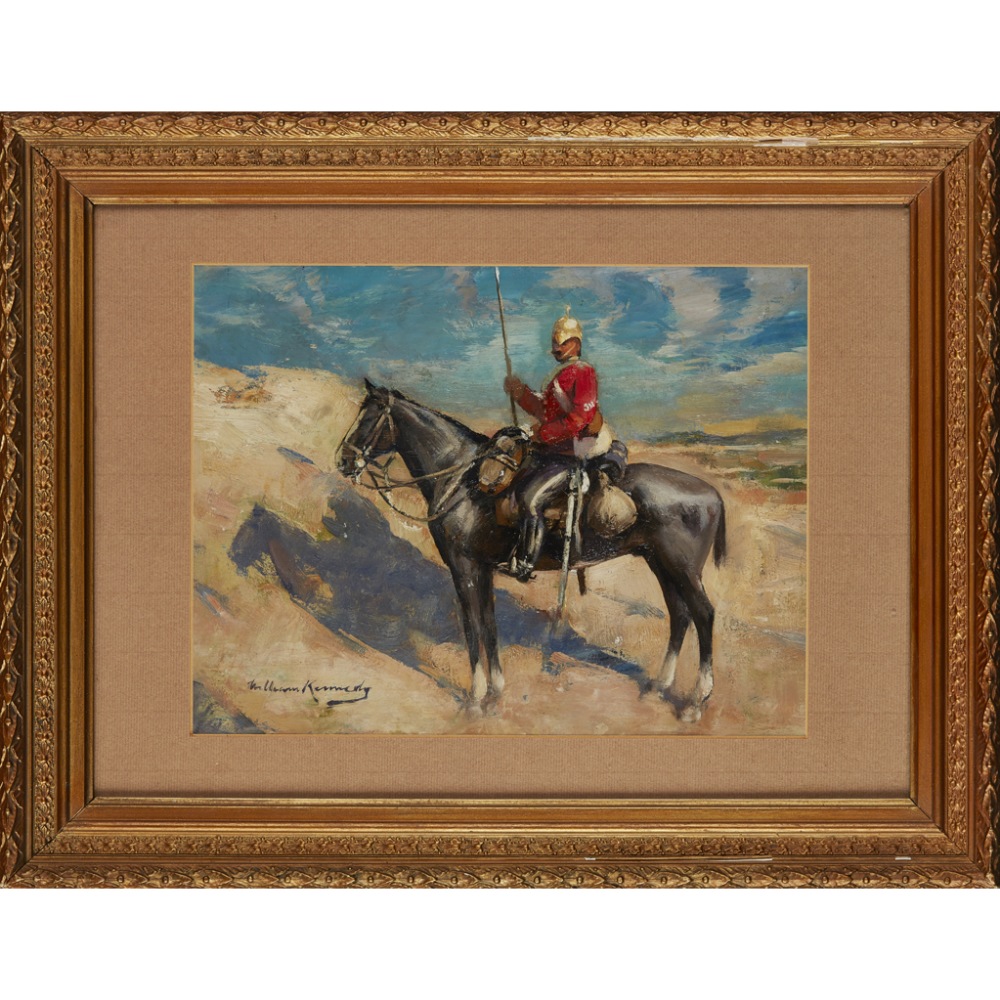 WILLIAM KENNEDY (SCOTTISH 1859- 1918) A TROOPER OF DRAGOON GUARDS Signed, oil on board 28cm x 36.5cm - Image 2 of 4