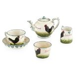 A WEMYSS WARE 'BONJOUR' PART TEA SERVICE 'BLACK COCKEREL & HENS' PATTERN, EARLY 20TH CENTURY