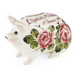 A SMALL WEMYSS WARE MONEYBOX PIG 'CABBAGE ROSES' PATTERN, DATED 1925 decorated by Joe Nekola,