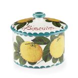 A WEMYSS WARE BISCUIT BARREL & COVER 'ORANGES' PATTERN, EARLY 20TH CENTURY bearing the