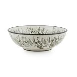 A LARGE WEMYSS WARE BASIN 'WHITE BROOM' PATTERN, CIRCA 1900 of circular form, impressed and