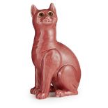 A LARGE WEMYSS WARE PUCE CAT CIRCA 1900 covered in a pink glaze, impressed maker's mark WEMYSS WARE/