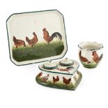 A GROUP OF WEMYSS WARE 'BROWN COCKEREL & HENS' PATTERN, EARLY 20TH CENTURY comprising a COMB TRAY,