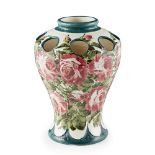 A WEMYSS WARE KENMORE VASE 'CABBAGE ROSES' PATTERN, CIRCA 1900 decorated by Karel Nekola,