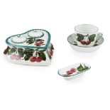 A GROUP OF WEMYSS WARE 'CHERRIES' PATTERN, EARLY 20TH CENTURY comprising a HEART-SHAPED INKSTAND,