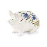 A SMALL WEMYSS WARE PIG 'BLUE CARNATIONS' PATTERN, POST 1930 decorated by Joe Nekola, painted