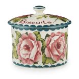 A WEMYSS WARE BISCUIT BARREL & COVER 'CABBAGE ROSES' PATTERN, EARLY 20TH CENTURY decorated by