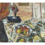 [§] ALEXANDRA GARDNER (SCOTTISH B.1945) STILL LIFE WITH MIRROR Signed, oil on canvas 55cm x 62cm (