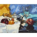 [§] JACK MORROCCO (SCOTTISH B.1953) SILVER BACHELOR TEAPOT Signed, oil on canvas 26cm x 35cm (10in x