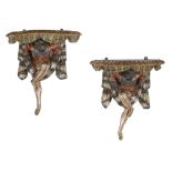 PAIR OF VENETIAN CARVED POLYCHROME WALL BRACKETS 19TH CENTURY the serpentine platforms raised on