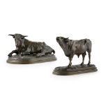 ROSA BONHEUR (FRENCH, 1822-1899) TWO BRONZE FIGURES OF BULLS both signed ROSA B to the bases,