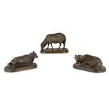 ROSA BONHEUR (FRENCH, 1822-1899) THREE BRONZE FIGURES OF SHEEP all with mid-brown patina, signed