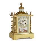 FRENCH PORCELAIN AND GILT METAL MANTEL CLOCK 19TH CENTURY the rectangular porcelain front panel
