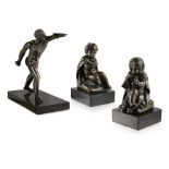 THREE CONTINENTAL BRONZE FIGURES 19TH CENTURY comprising THE BORGHESE WARRIOR, after the antique,