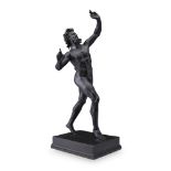 AFTER THE ANTIQUE, THE DANCING FAUN bronze, matt brown/black patina, on a moulded rectangular base